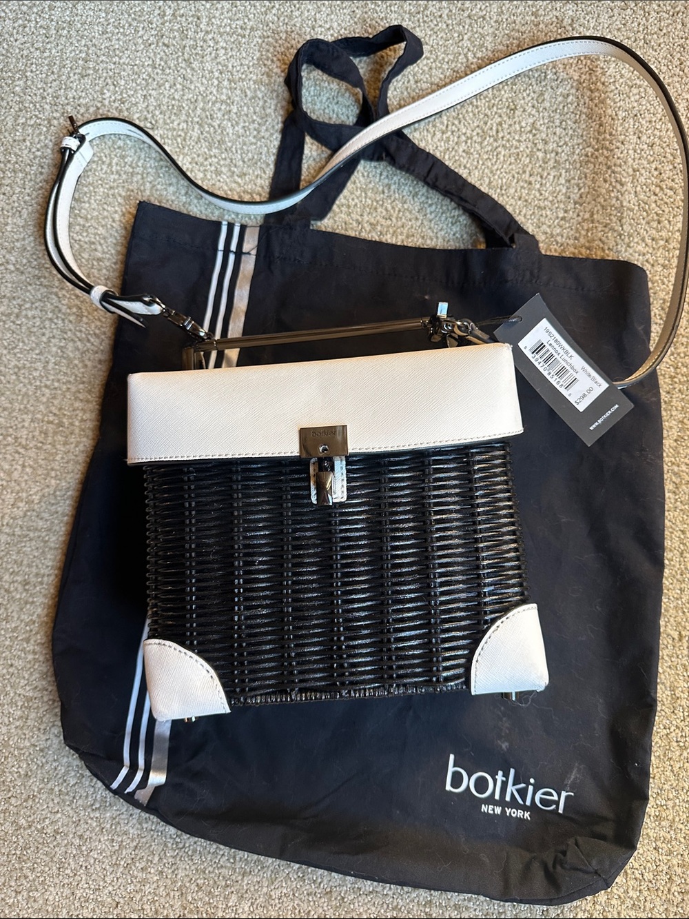 Botkier Black Wicker Crossbody with White Leather Trim